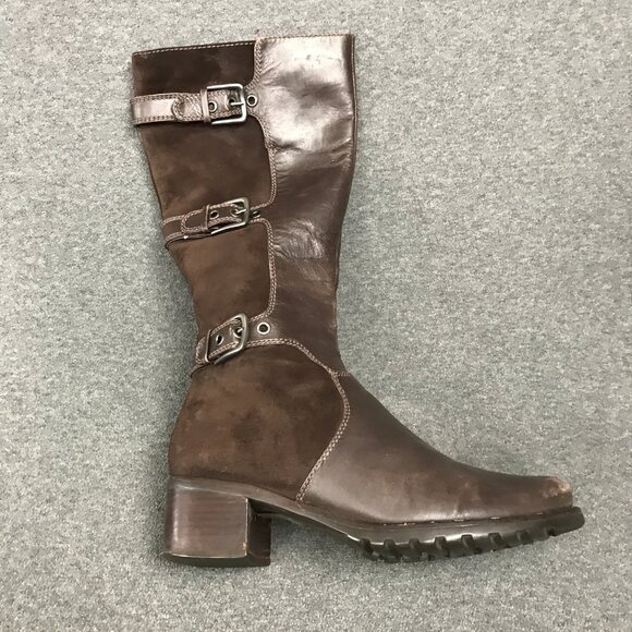 Ecco Esmeraldas Brown Leather Suede Zip Up 3 Buckle Knee High Boots EU 36 US 5.5 - Picture 4 of 11